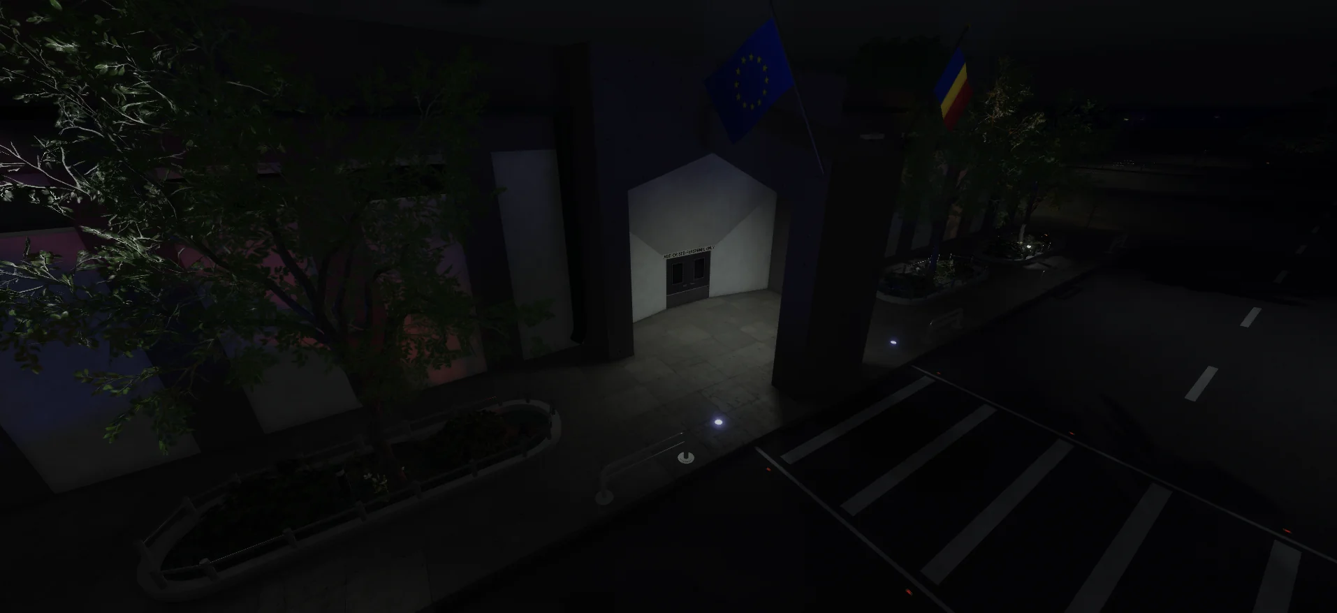 Intuneric warehouse exterior at night — Roblox horror game screenshot